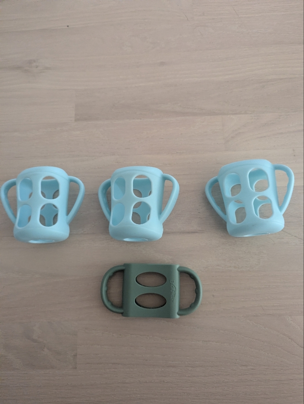 Dr. Brown's Silicone Baby Cup Holders and Strap - Light Blue & Sage- Bundle Of 4